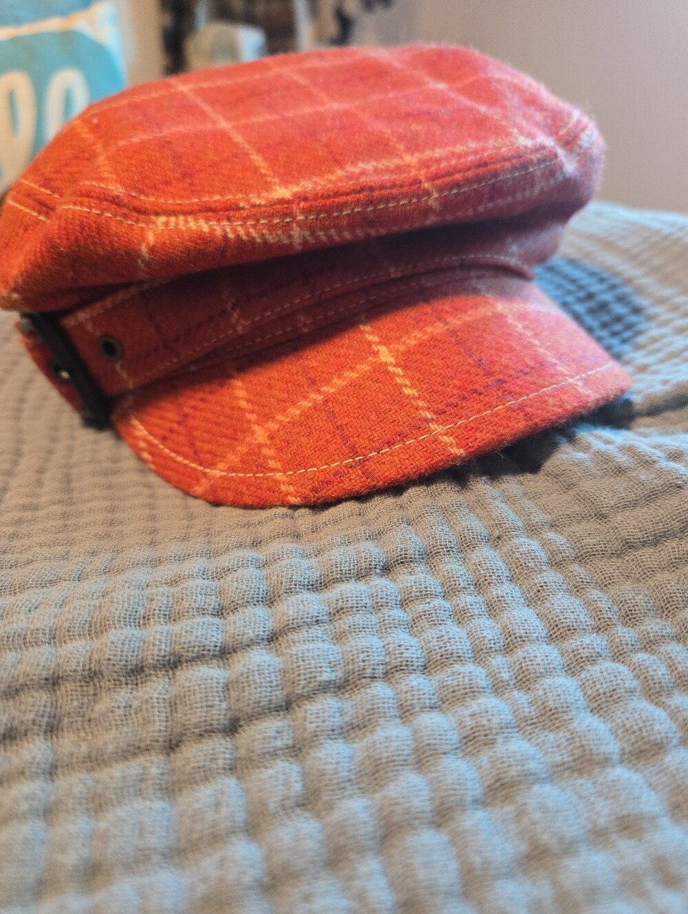 J.Crew Orange Plaid Baker Boy Cap - Picture 4 of 7